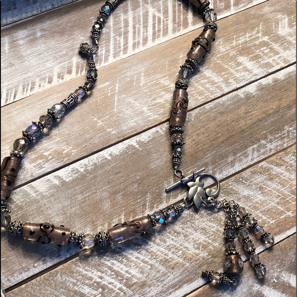 Artisan crystal &  silver beaded necklace